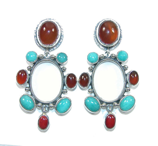 Carnelian and Turquoise Dangle Sterling Earring