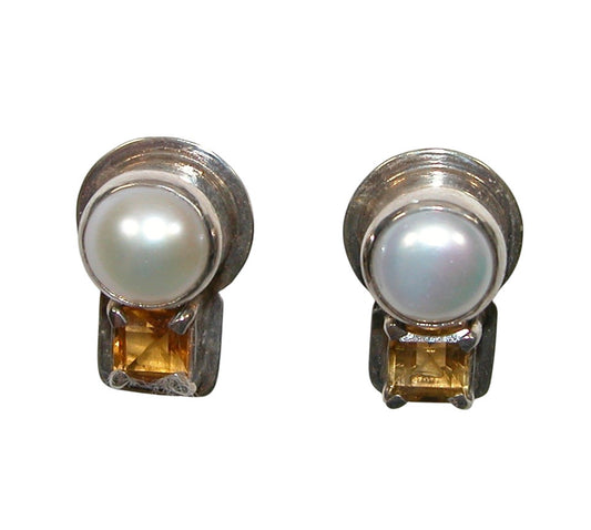 31856 Freshwater Pearl Citrine Sterling Silver Earring