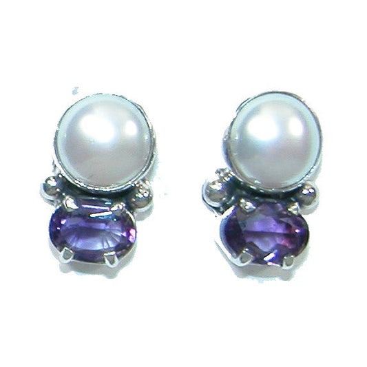 Amethyst and Pearl Sterling Silver Stud Earrings