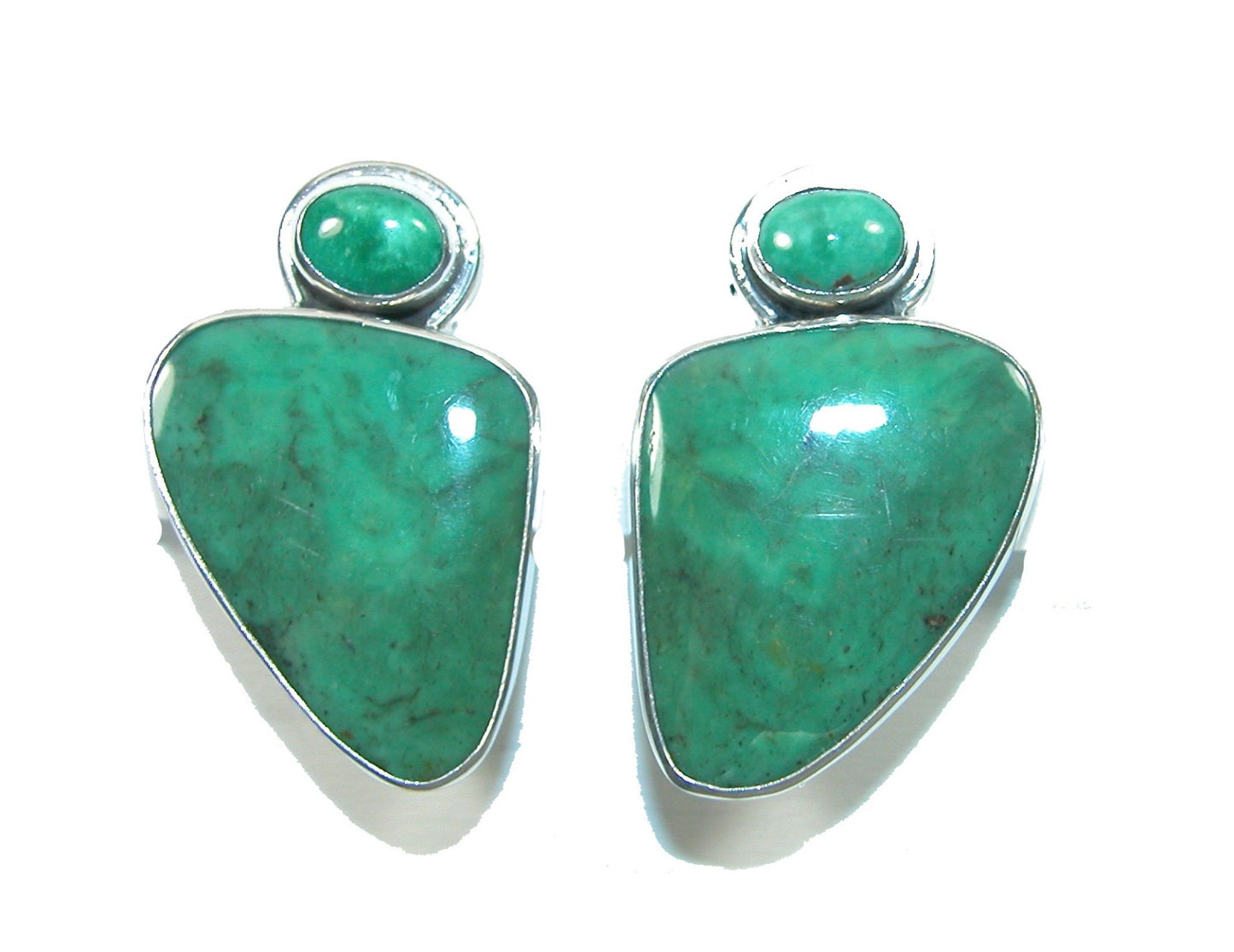 Green Turquoise 2 Stone Earrings
