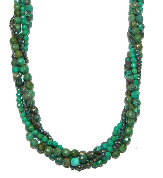 31870 Natural Turquoise, Hematite Four Strand Beaded Necklace