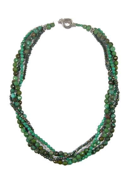 31870 Natural Turquoise, Hematite Four Strand Beaded Necklace