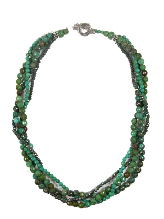 31870 Natural Turquoise, Hematite Four Strand Beaded Necklace