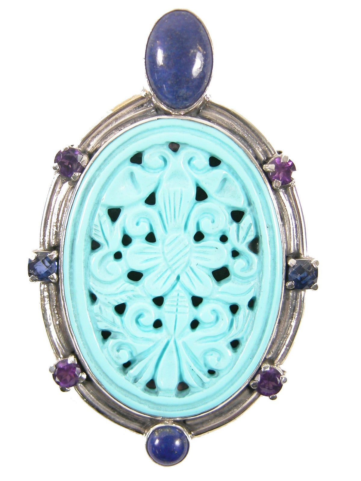 31890 Amethyst, Lapis, Turquoise Sterling Silver Pin/Pendant