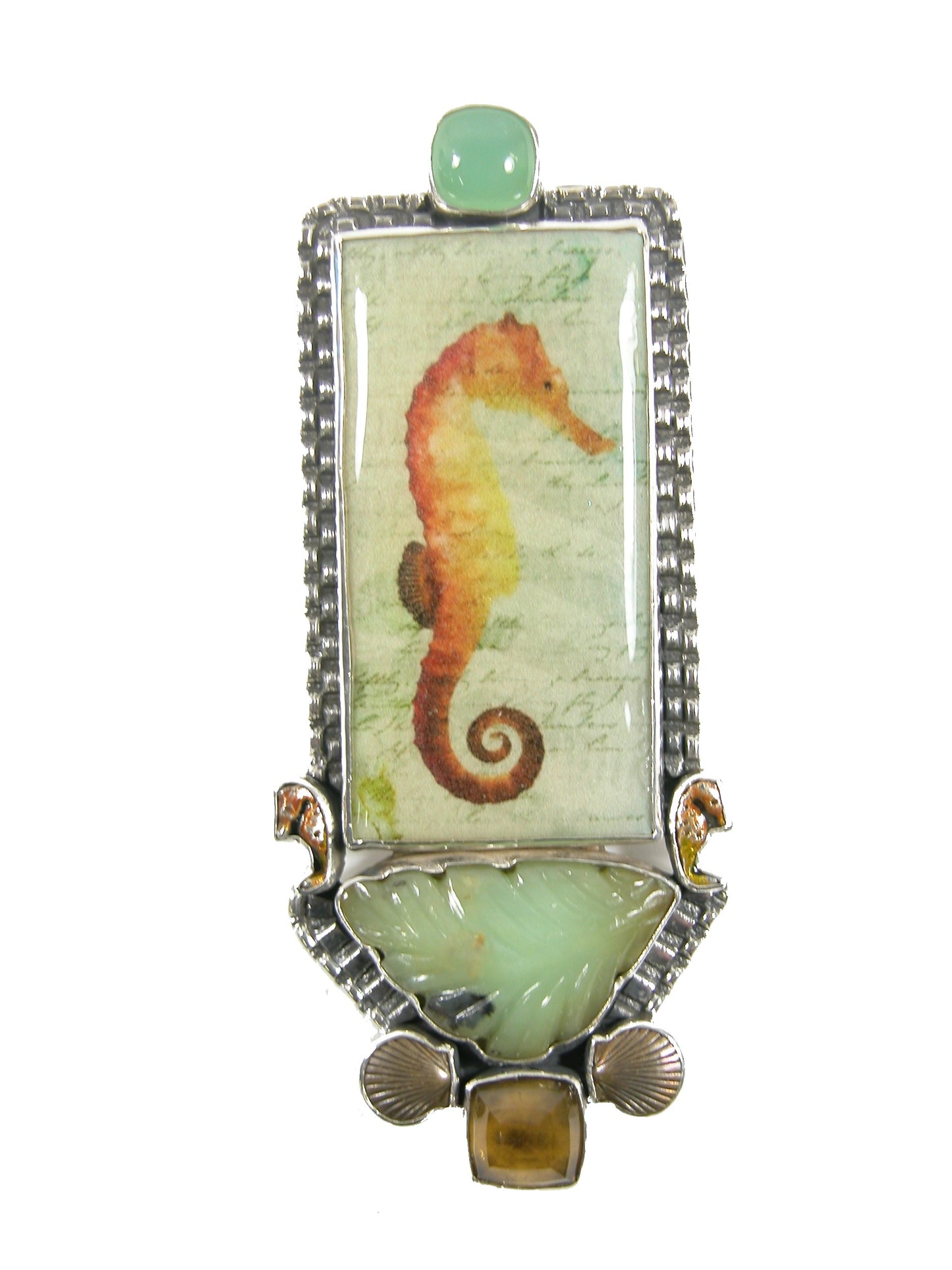 31893 Peruvian Opal Seahorse Tile Pin Pendant