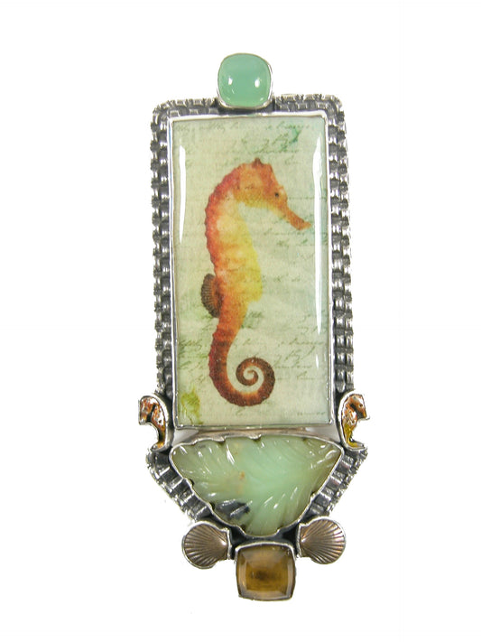 31893 Peruvian Opal Seahorse Tile Pin Pendant