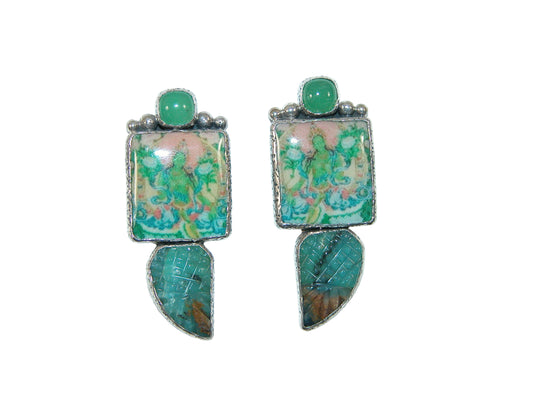 31915A Vishnu Tile, Peruvian Opal, Sterling Silver Earrings