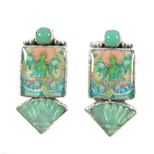 31915 Chrysoprase Opal Zen Tile Sterling Silver Earrings