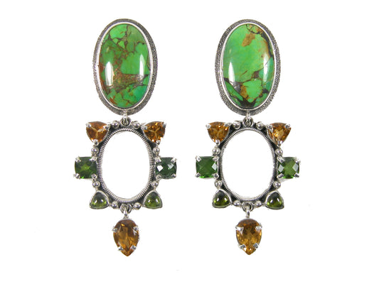 31916 Peridot, Green Turquoise, Quartz Sterling Silver Earrings
