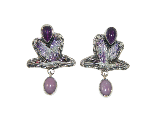 31825B Amethyst Enameled Crane Sterling Silver Earring