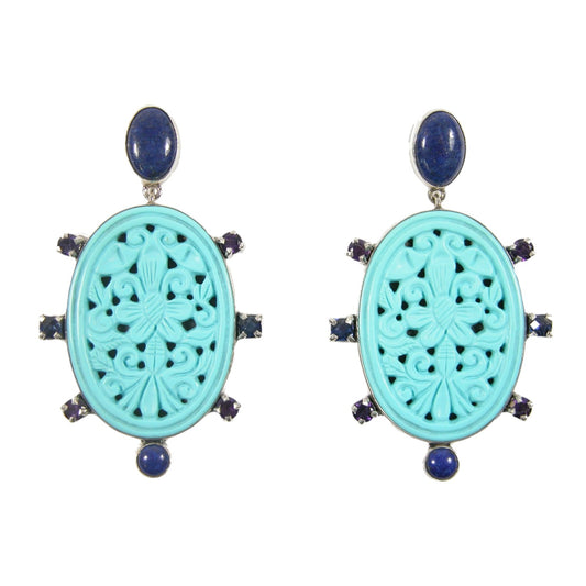 31930 Turquoise, Lapis, Amethyst Sterling Silver Earrings
