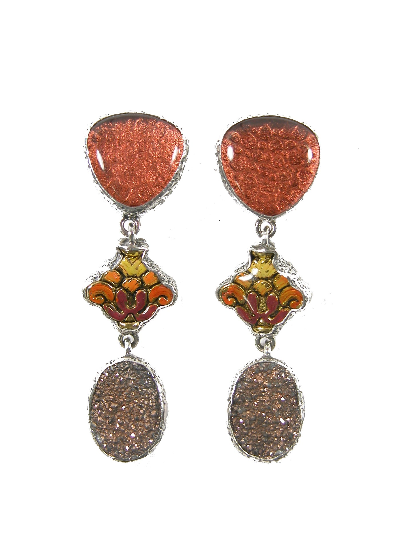 31935 Hand Enameling Drusy Sterling Silver Earrings