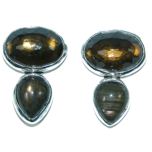 Cognac Citrine, Labradorite Sterling Silver Earrings