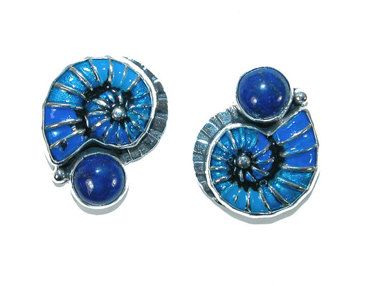 31955 Lapis Hand Enameled Sterling Silver Earrings