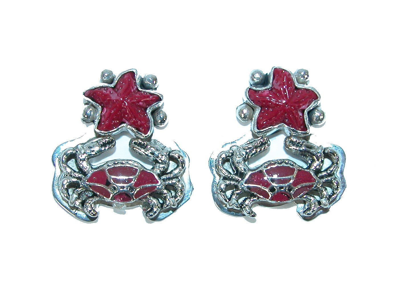 31959 Hand Enameling Crab Sterling Silver Earrings