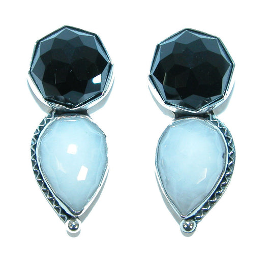 Carved Black Onyx Sterling Silver Earrings