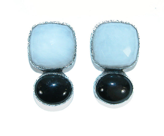 31961 Two Piece Onyx and Calcite Stud Earrings