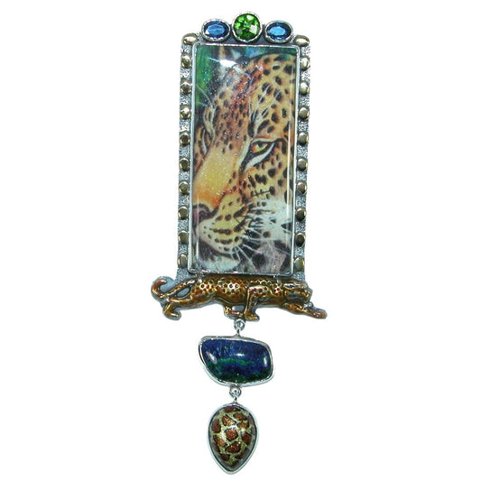 31972 Cheetah Blue Malachite Azurite Sterling Silver Pin and Pendant