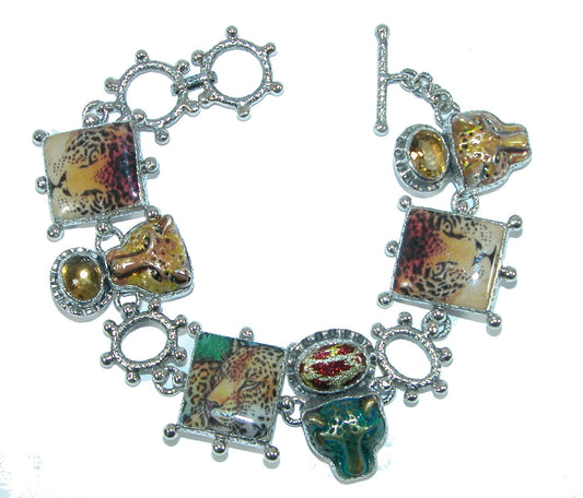Tiger Tile Enameled Sterling Silver Bracelet