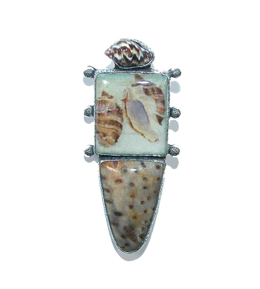 31990 Handmade Tile Shell Sterling Silver Pin and Pendant