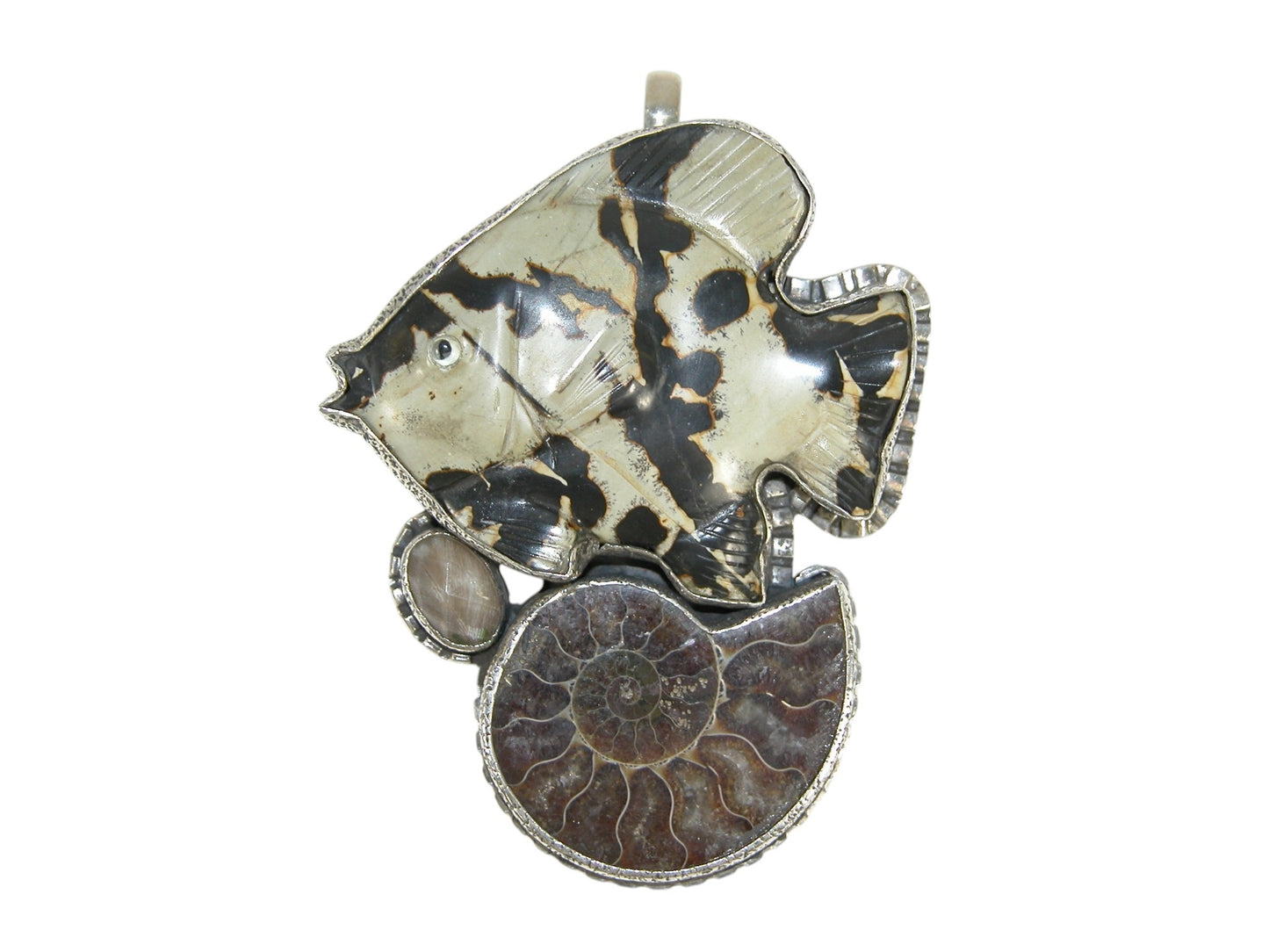 31991 Carved Jasper Fish Quartz Sterling Silver Pin and Pendant