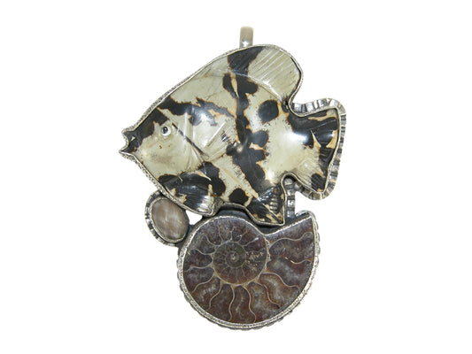 31991 Carved Jasper Fish Quartz Sterling Silver Pin and Pendant