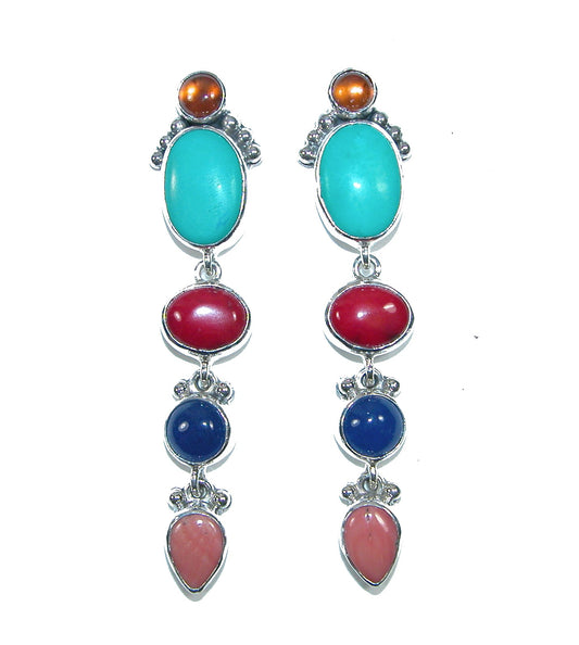 32002 Turquoise Multi Gem Sterling Silver Earrings