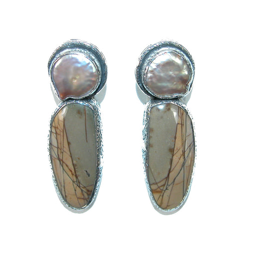 32004 Freshwater Pearl Jasper Sterling Silver Earrings