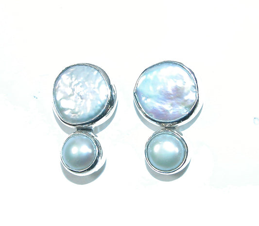 Freshwater Coin Pearl Sterling Button Earring