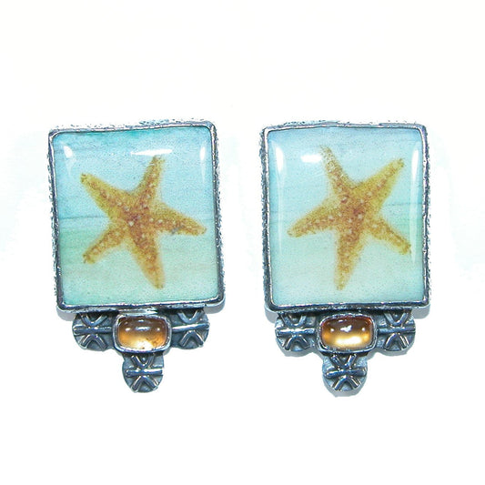 Citrine Starfish Tile Sterling Silver Earrings