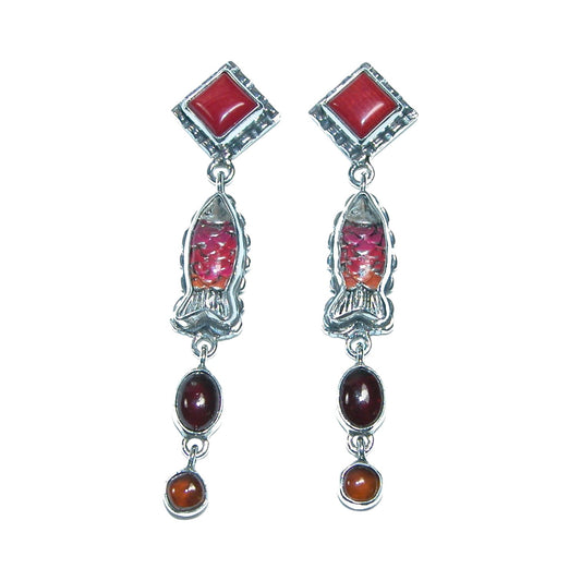 32018 Red Fish Enameled Sterling Silver Earrings