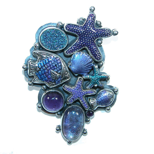32022 Purple Sealife Cluster Sterling Silver Pin and Pendant