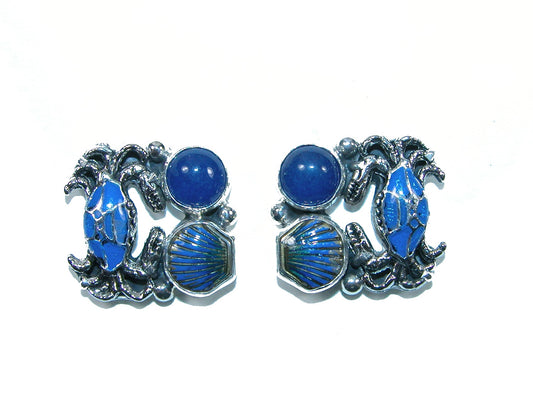 32031 Blue Lapis Crab Sterling Silver Earrings