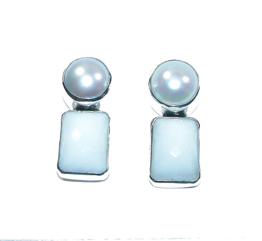 Freshwater Pearl White Calcite Sterling Silver Earrings