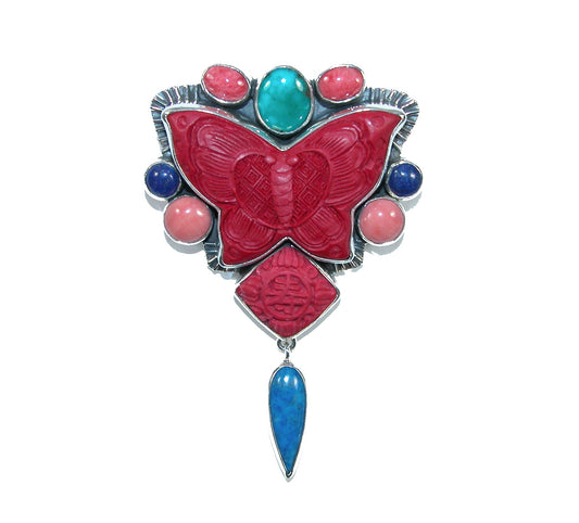 Carved Butterfly Sterling Silver Pin and Pendant