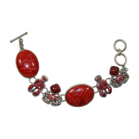 Coral Lobster Crab Sterling Silver Bracelet