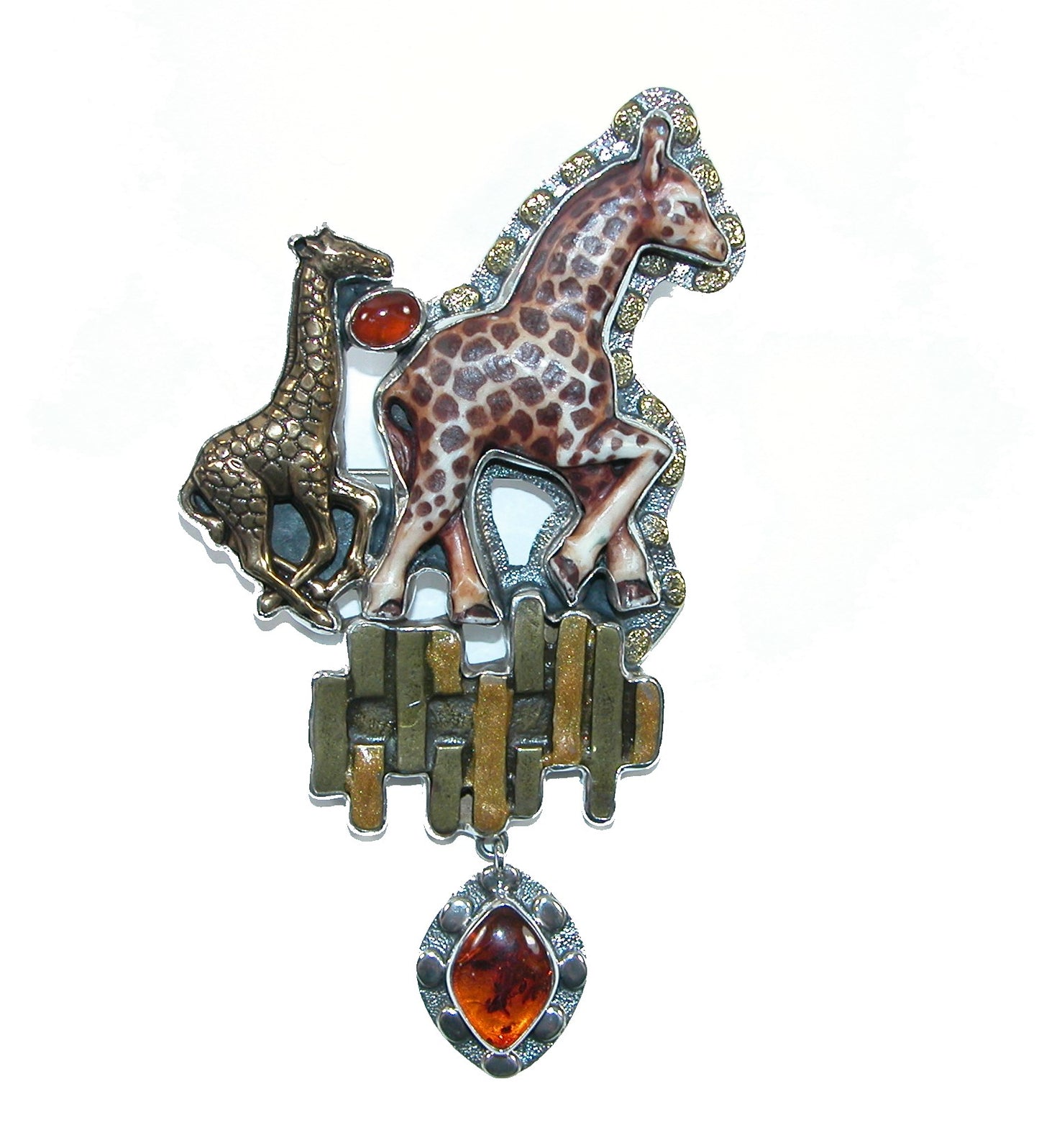 32069 Giraffe with Carnelian Sterling Silver Pin Pendant