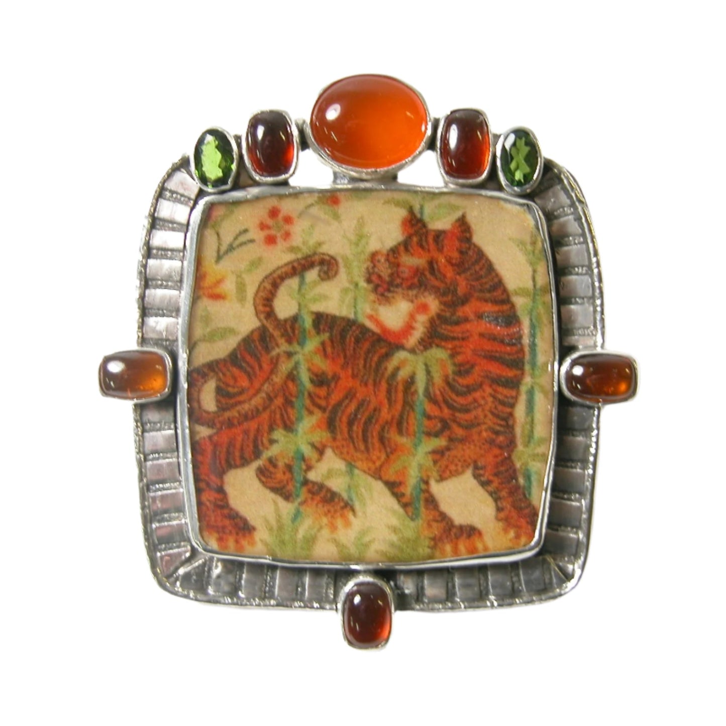 32071 Carnelian Tiger Sterling Silver Pin and Pendant