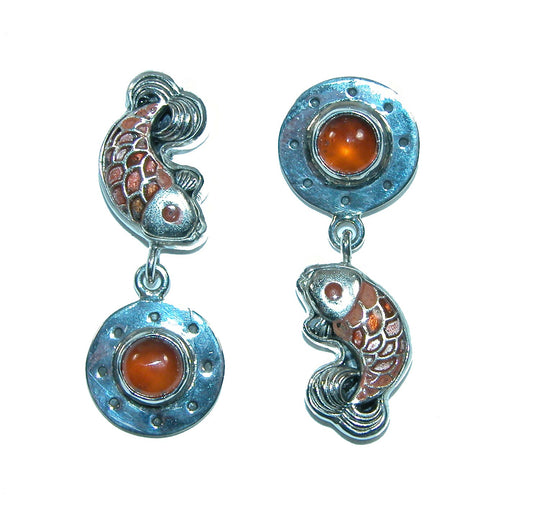 32072C Hessonite Fish Sterling Silver Dangle Earrings