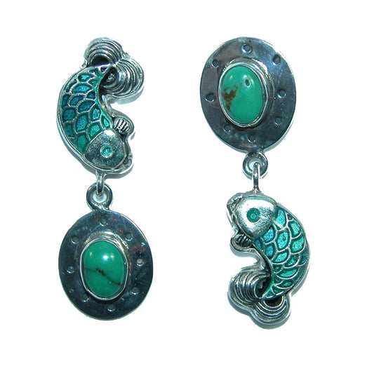 32072 Turquoise Fish Sterling Silver Dangle Earrings