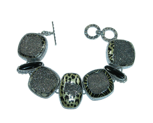 32073 Back Onyx, Drusy Sterling Silver Bracelet