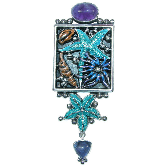 321102 Amethyst Enameled Sealife Sterling Silver Pin and Pendant