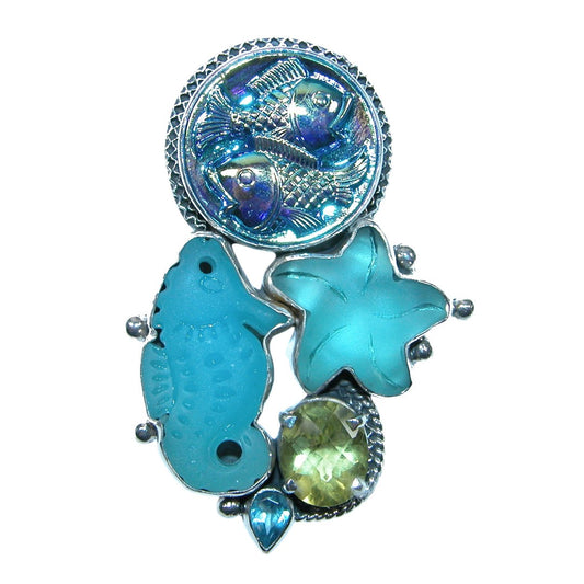 Sea Glass Peridot Sterling Silver Pin and Pendant