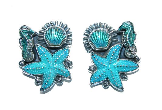32117 Hand Enameled Starfish, Sterling Silver Earrings