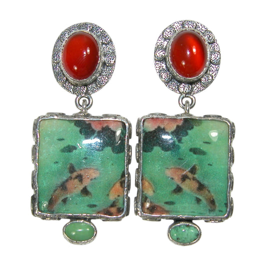 32134 Carnelian, Hand Made Tile Sterling Silver Earrings