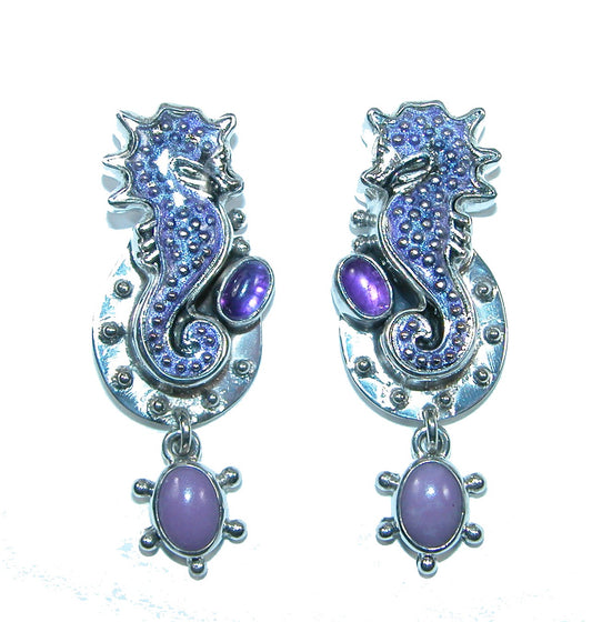 32135 Amethyst, Phosphosiderite, Hand Enameling Sterling Silver Earrings