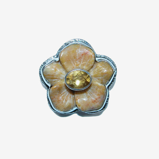 32136 Carved Flower Citrine Sterling Silver Pin / Pendant