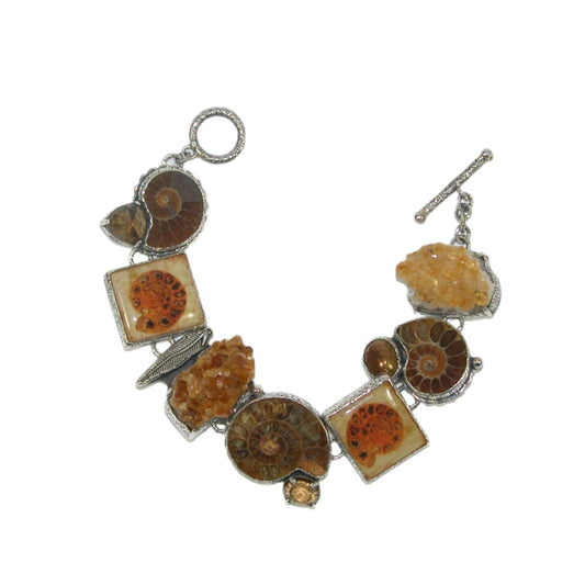 Amber, Ammonite Sterling Silver Bracelet