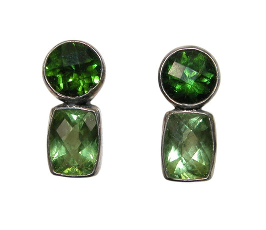 32144G Green Quartz 2 Stone Sterling Silver Earring