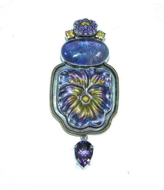 32146 Amethyst, Citrine, Hand Enameling Sterling Silver Pin Pendant